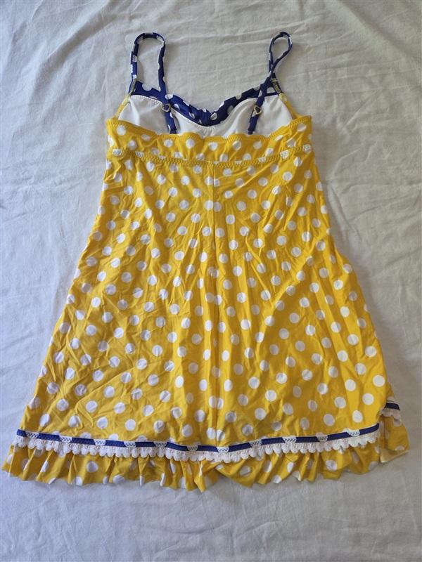 NWOT Betsey Johnson M Polka Dot Tankini Swim Dress Yellow 135519