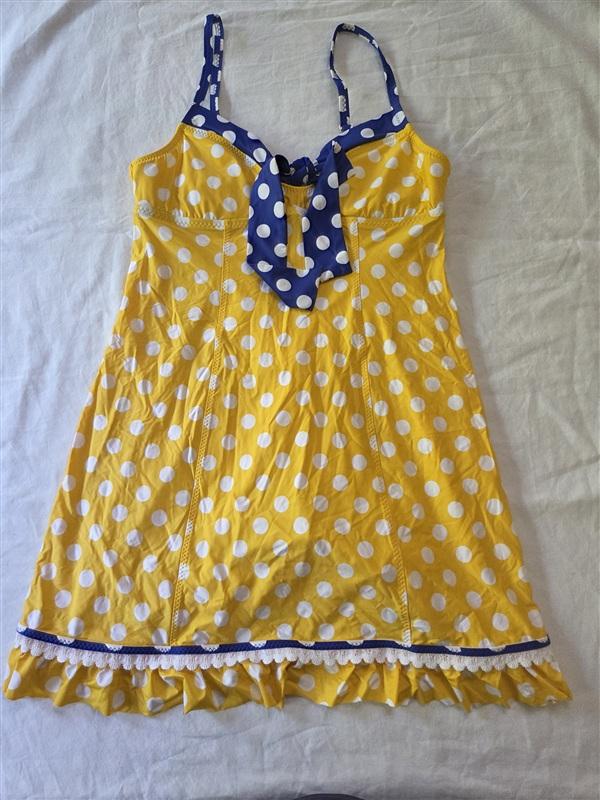 NWOT Betsey Johnson M Polka Dot Tankini Swim Dress Yellow 135519