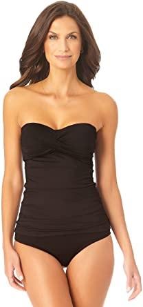 NWT Anne Cole L Stripe Twist Stormy Seas Bandeau Tankini Swim Top Blue 135600