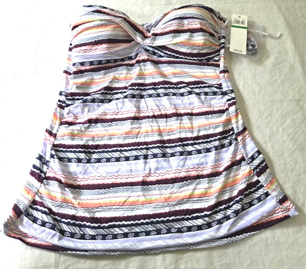 NWT Anne Cole L Stripe Twist Stormy Seas Bandeau Tankini Swim Top Blue 135600
