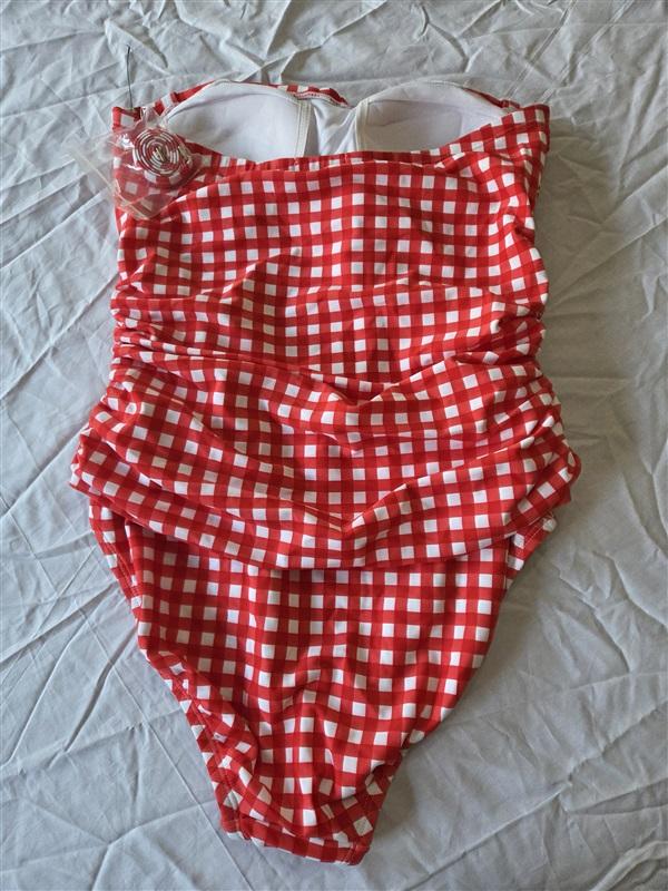 NWTD Crown & Ivy M Gingham Red Picnic Plaid Bandeau Swimsuit 135601