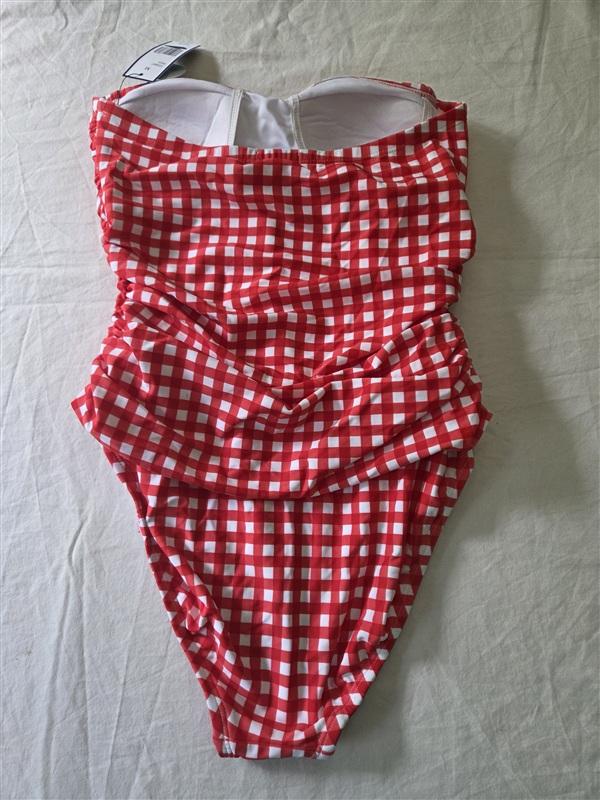 NWTD Crown & Ivy M Gingham Red Picnic Plaid Bandeau Swimsuit 135601