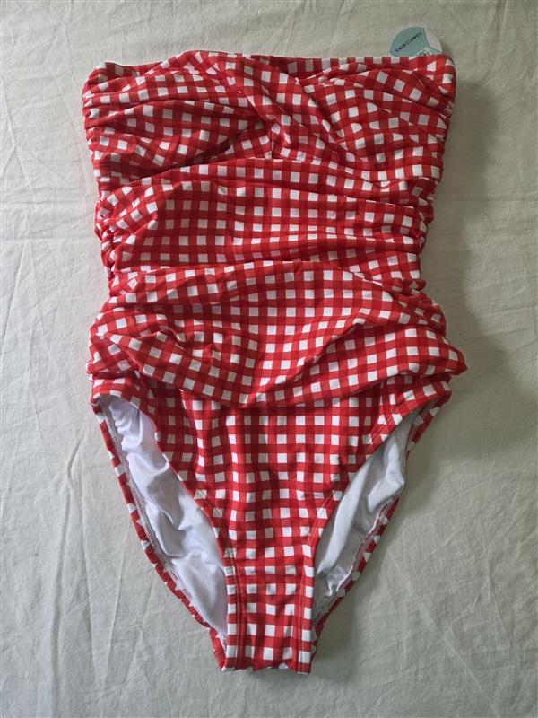 NWTD Crown & Ivy M Gingham Red Picnic Plaid Bandeau Swimsuit 135601