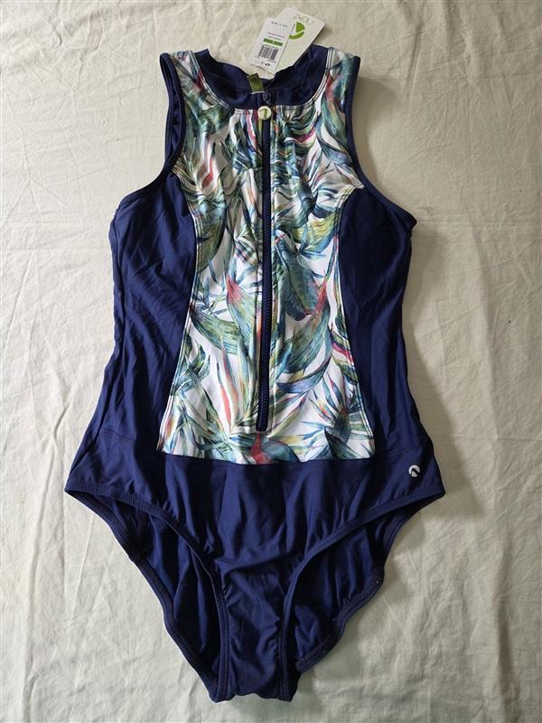 NWt Next LARGE Jungle Love Blue Zip Up Hi Neck 1PC Swimsuit 135606