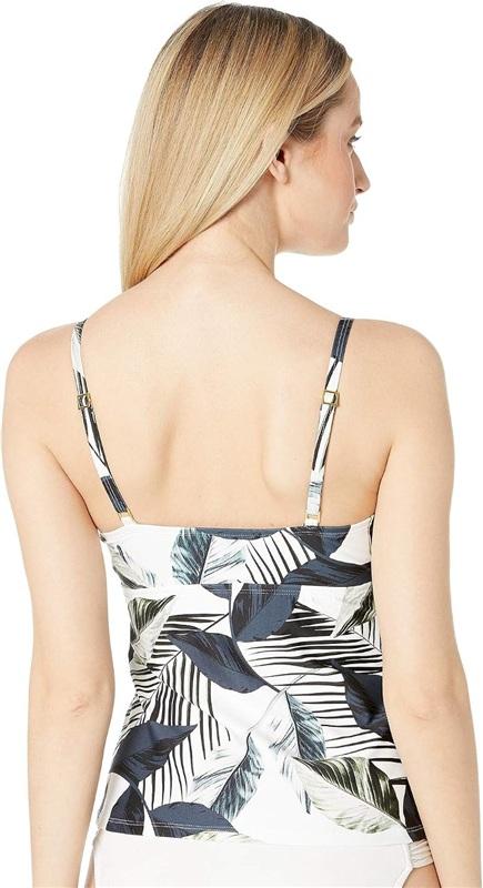 NWT La Blanca 14 Tie Front Blue Tropical leaf Tankini Swim Top 135607