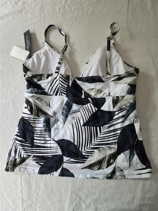 NWT La Blanca 14 Tie Front Blue Tropical leaf Tankini Swim Top 135607
