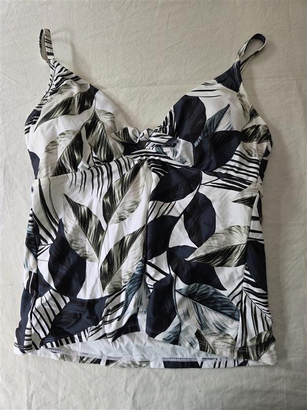 NWT La Blanca 14 Tie Front Blue Tropical leaf Tankini Swim Top 135607