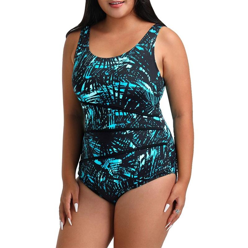 NWT Swim 365 Swimsuits For All 18 Blue leaf Spliced Tank 1PC Swimsuit 135608