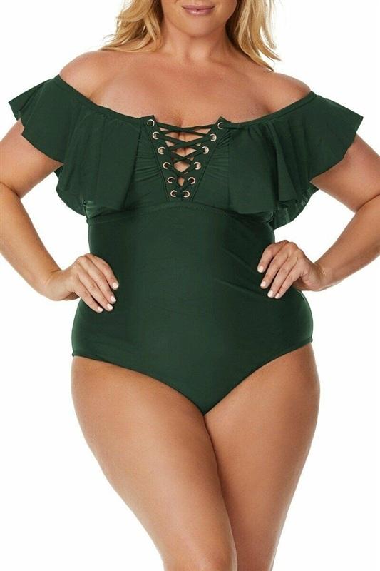 NWT Raisins Samba Solids 14W 1PC Cubana Lace up Back 1PC Swimsuit 135610