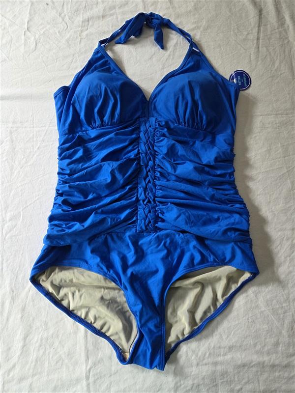 NWT Swimsuits For All 16 Braid Front t V Neck Bombshell 1pc Bright Blue 135611