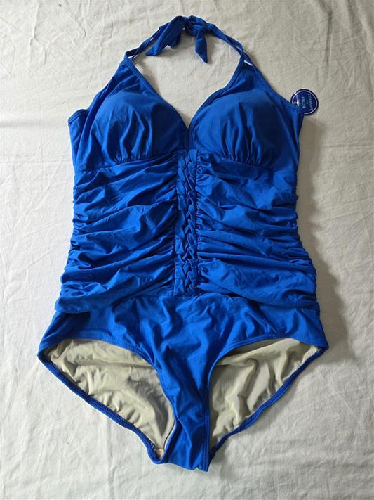 NWT Swimsuits For All 16 Braid Front t V Neck Bombshell 1pc Bright Blue 135611