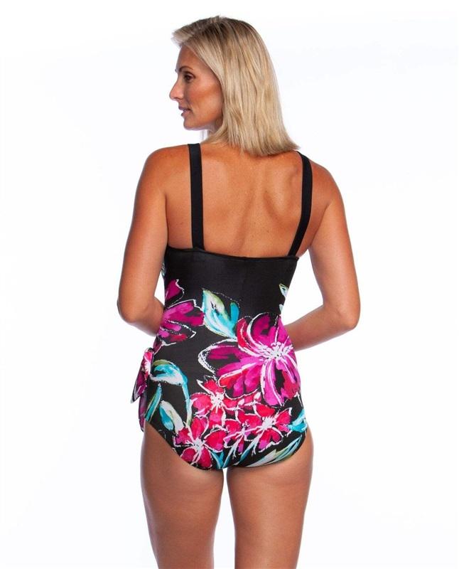 NWT Maxine Of Hollywood 14 In Full Bloom Wide Strap Sarong 1PC Swimsuit 135614