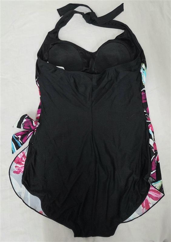 NWT Maxine Of Hollywood 14 In Full Bloom Wide Strap Sarong 1PC Swimsuit 135614