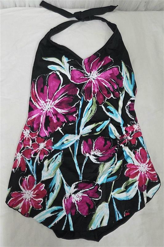 NWT Maxine Of Hollywood 14 In Full Bloom Wide Strap Sarong 1PC Swimsuit 135614