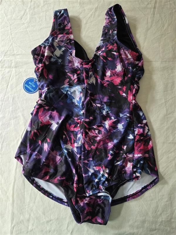 NWT Swimsuits For All 12 Abstract Floral Maillot 1PC Swim Blue Black 135616
