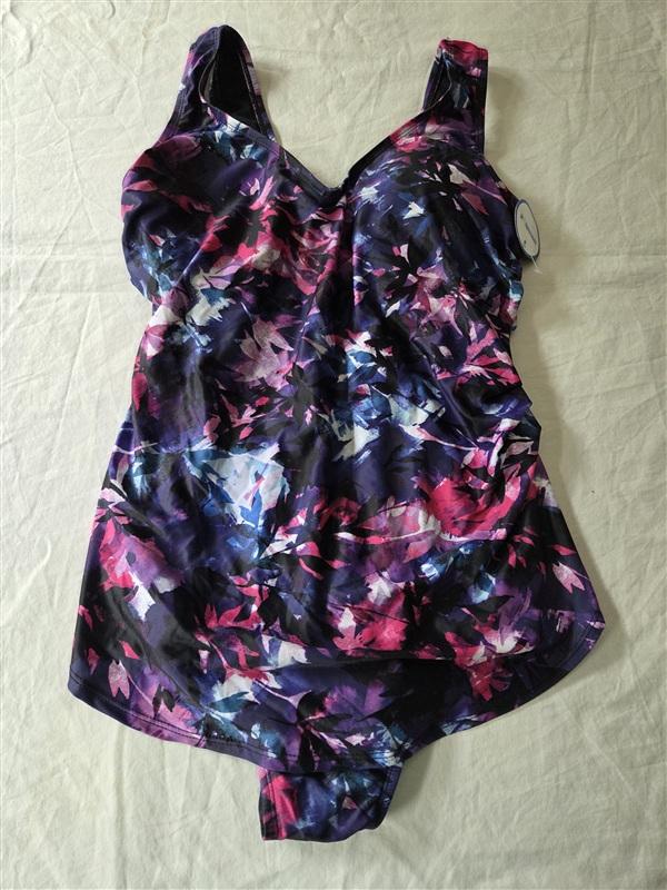 NWT Swimsuits For All 12 Abstract Floral Maillot 1PC Swim Blue Black 135616