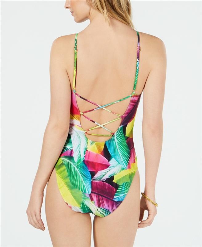 NWOT La Blanca 8 Island Goddess Tropic of the Day Lace Up 1PC Swimsuit 135621