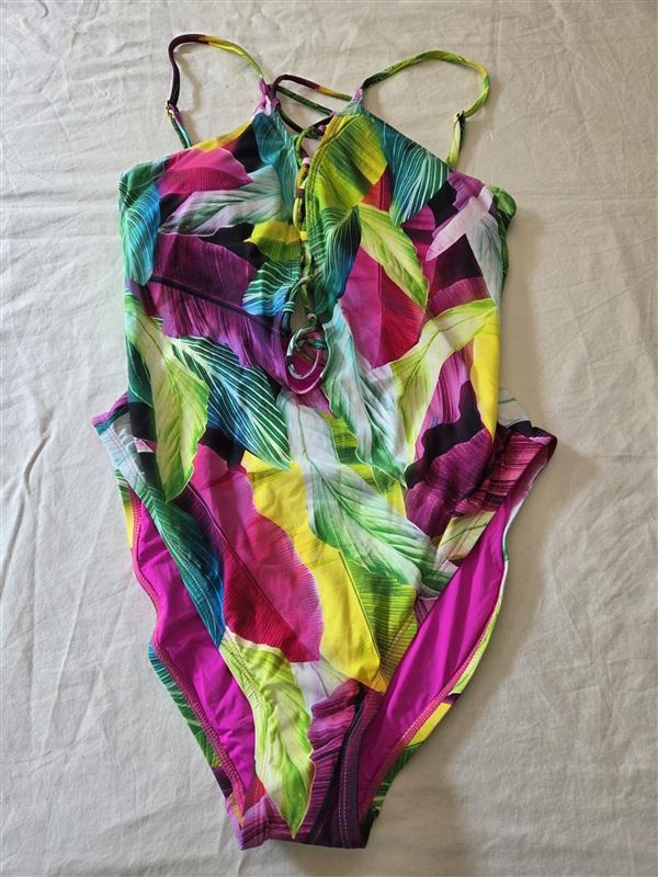 NWOT La Blanca 8 Island Goddess Tropic of the Day Lace Up 1PC Swimsuit 135621
