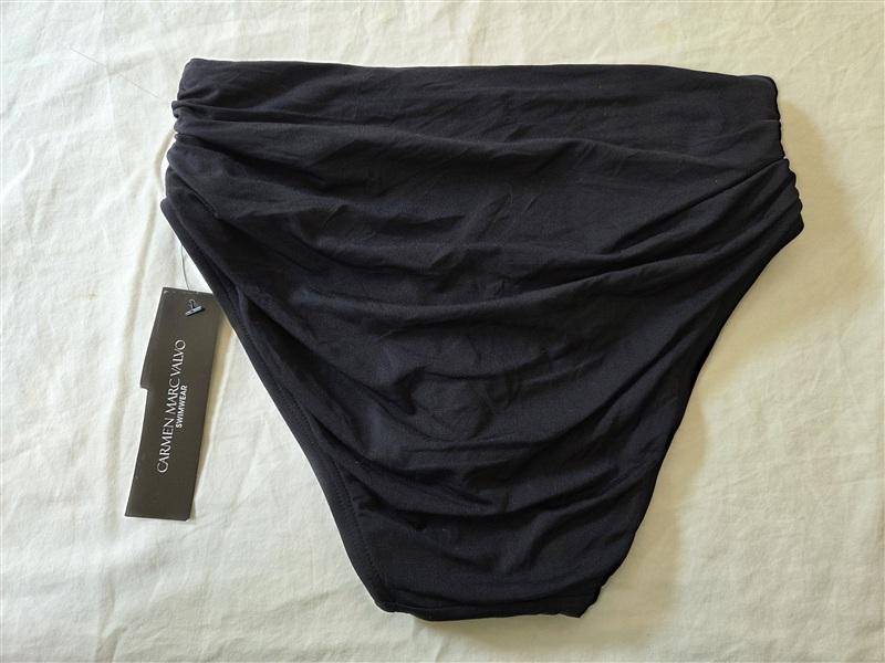NWT Carmen Marc Valvo M Ruched Hi Waist Bikini Black Swim Bottom 135623