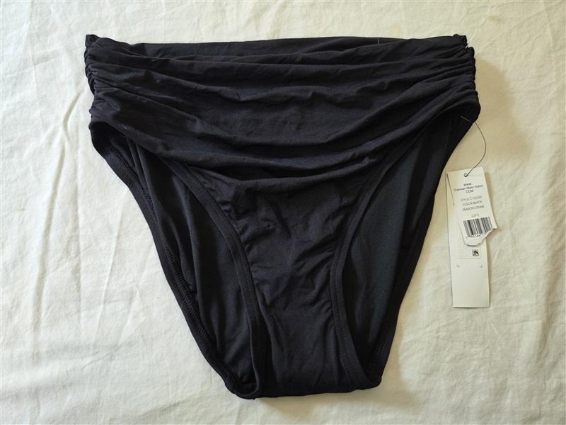 NWT Carmen Marc Valvo M Ruched Hi Waist Bikini Black Swim Bottom 135623