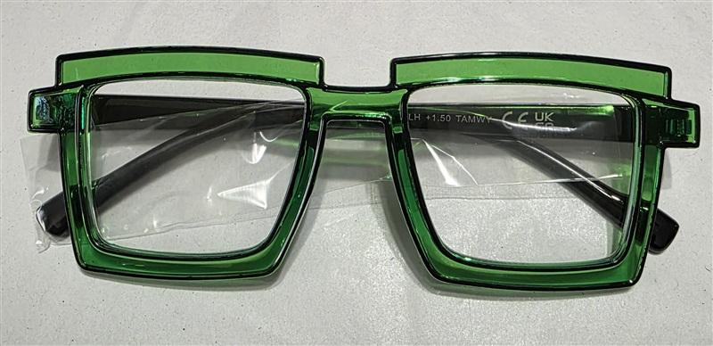 NWT EyeKepper 1.5 Green Square Cartoon Outline Readers Reading Glasses 135648
