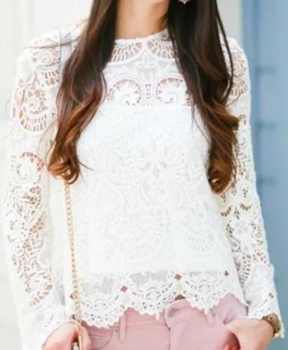 NWTD WAYF SMALL Lenox White Lace Long Sleeve Top 135674