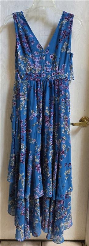 NWOT Inc 0P Maxi Ruffled Asymmetrical Blue Floral Dress 135685