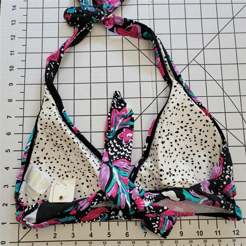 NWT Anne Cole XS Black Floral That's a Wrap Marilyn Halter Bikini Top 135696