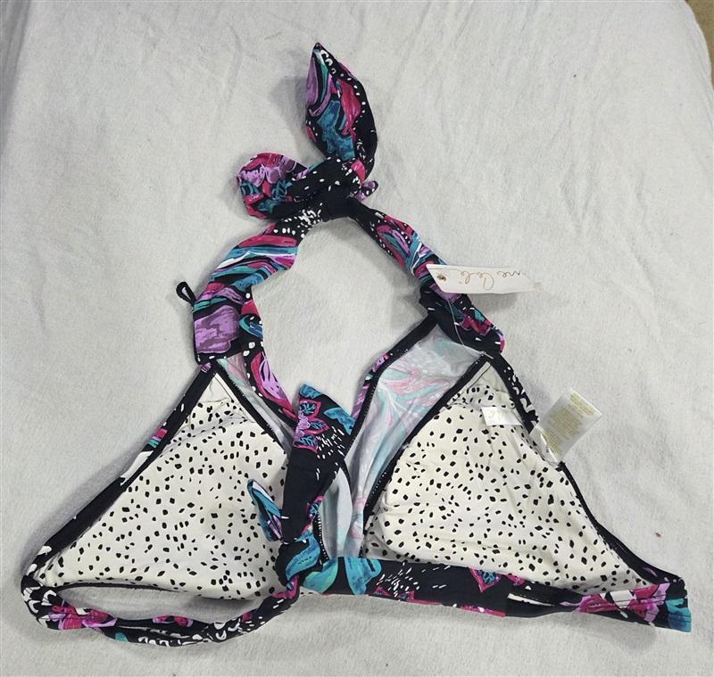 NWT Anne Cole XS Black Floral That's a Wrap Marilyn Halter Bikini Top 135696