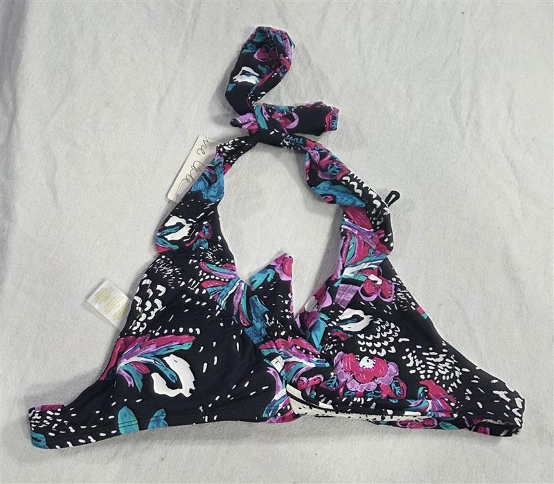 NWT Anne Cole XS Black Floral That's a Wrap Marilyn Halter Bikini Top 135696