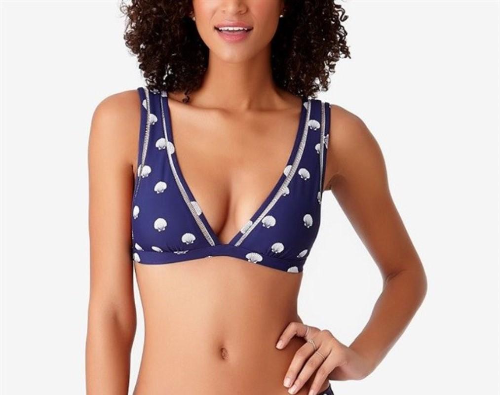 NWT Anne Cole XS What The Shell Blue White Seashells Print Bikini Top 135697