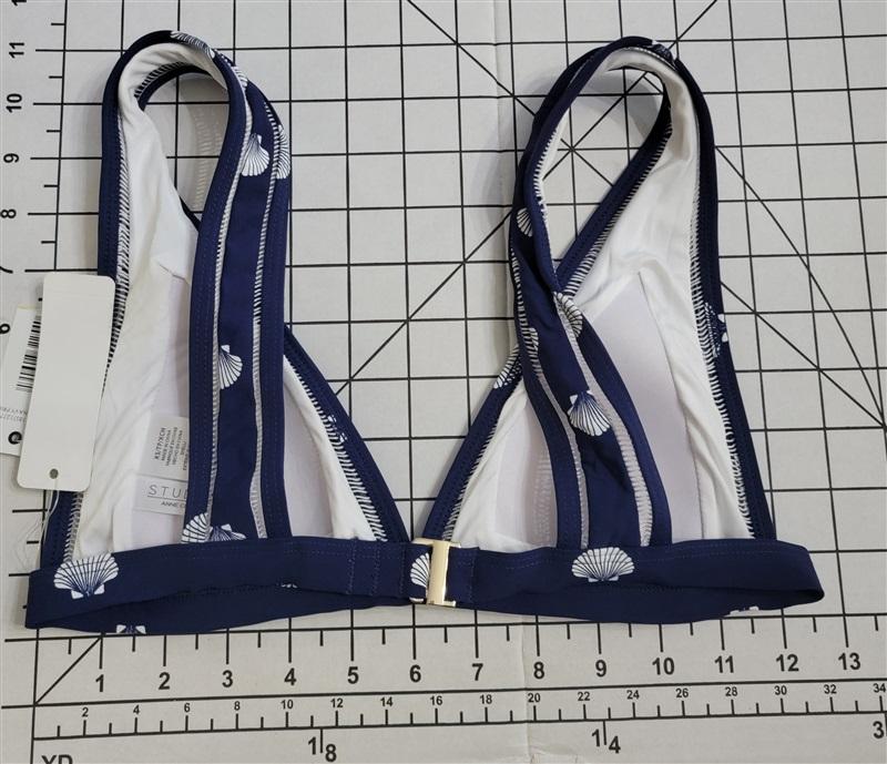 NWT Anne Cole XS What The Shell Blue White Seashells Print Bikini Top 135697