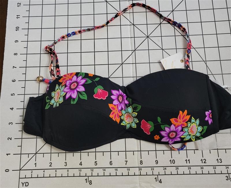NWT Anne Cole XS Fleetwood Stevie Bandeau Black Floral Print Bikini Top 135698