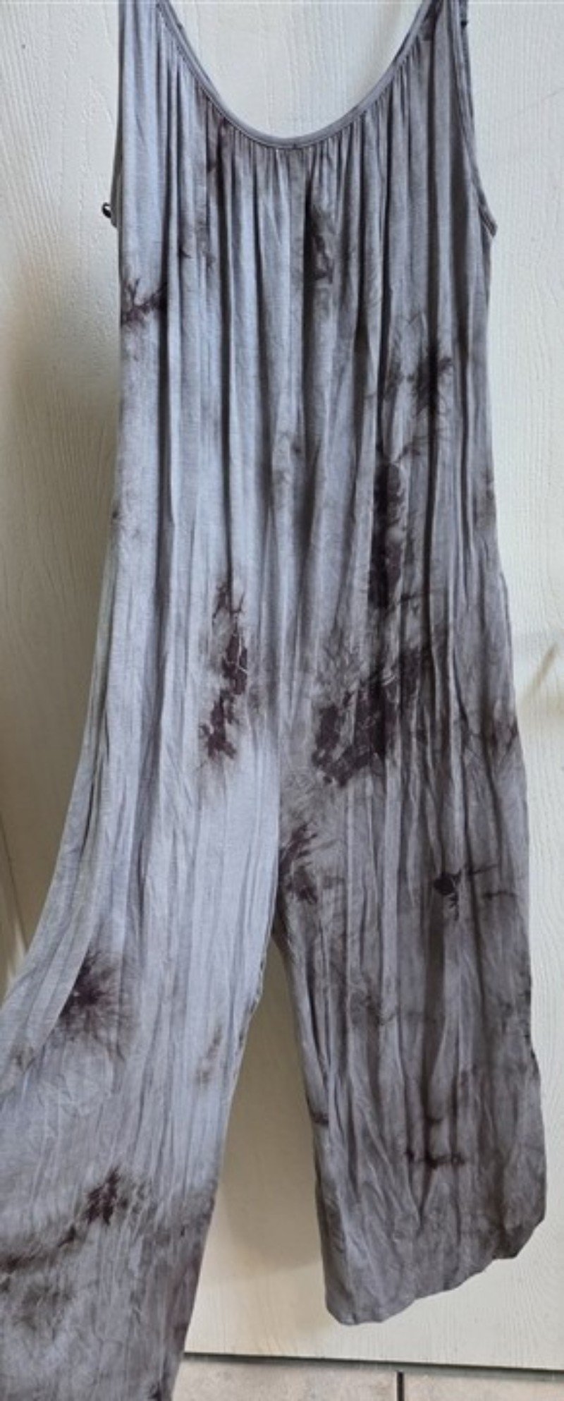 NWOT Socialite S Charcoal Gray Tie-Dye Jumpsuit Spaghetti Strap 135703