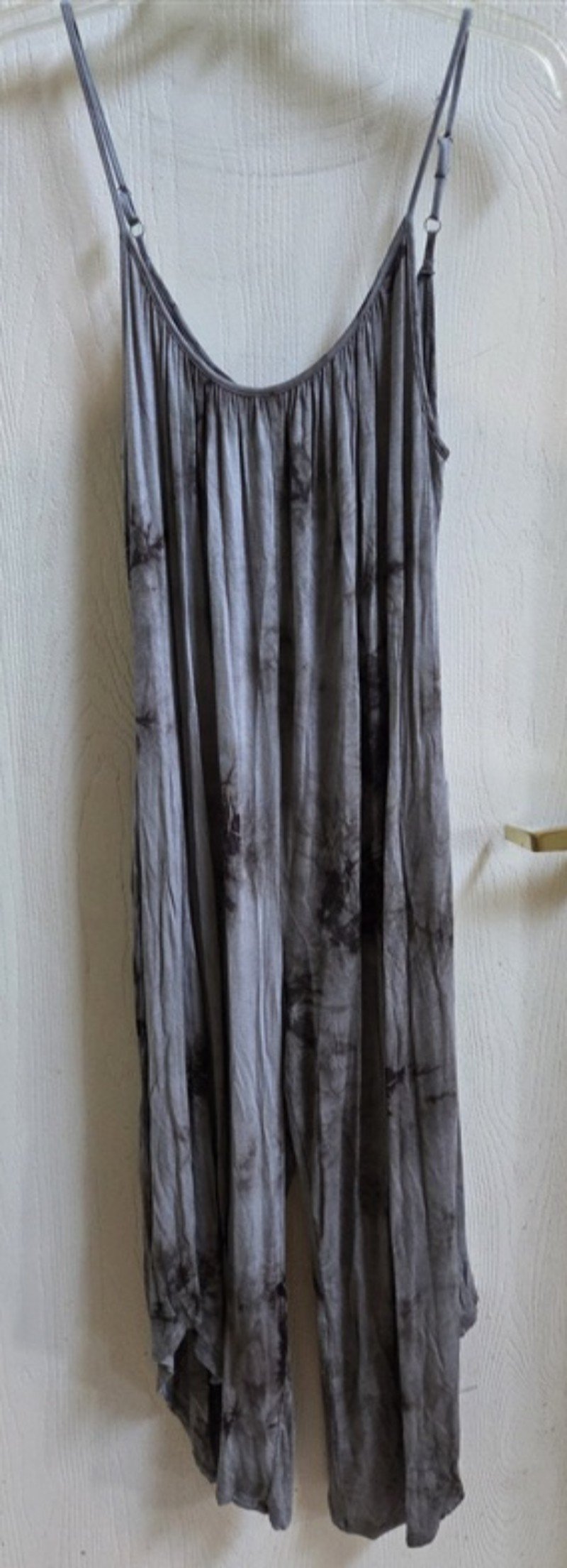 NWOT Socialite S Charcoal Gray Tie-Dye Jumpsuit Spaghetti Strap 135703