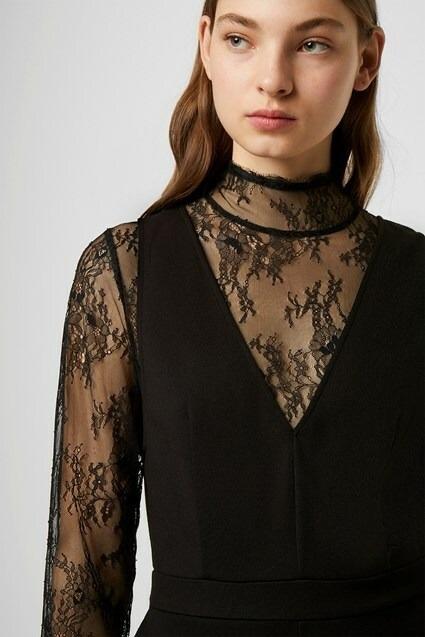 NWT Free People French Connection 0 Tabetha Lula Black Lace Jumpsuit 135704