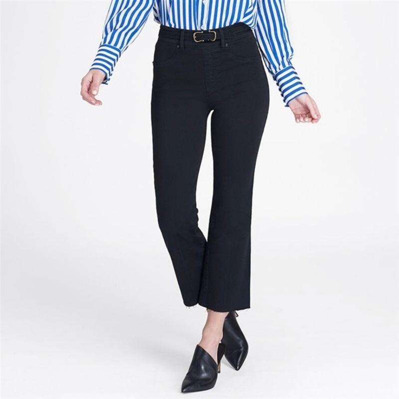 NWT Spanx M Raw Hem Cropped Flare Jeans Black 135728