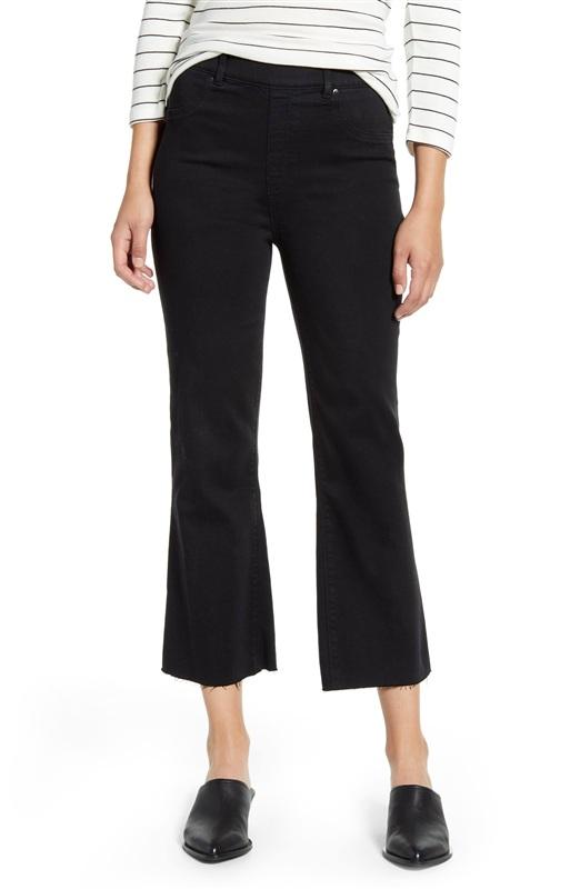 NWT Spanx M Raw Hem Cropped Flare Jeans Black 135728