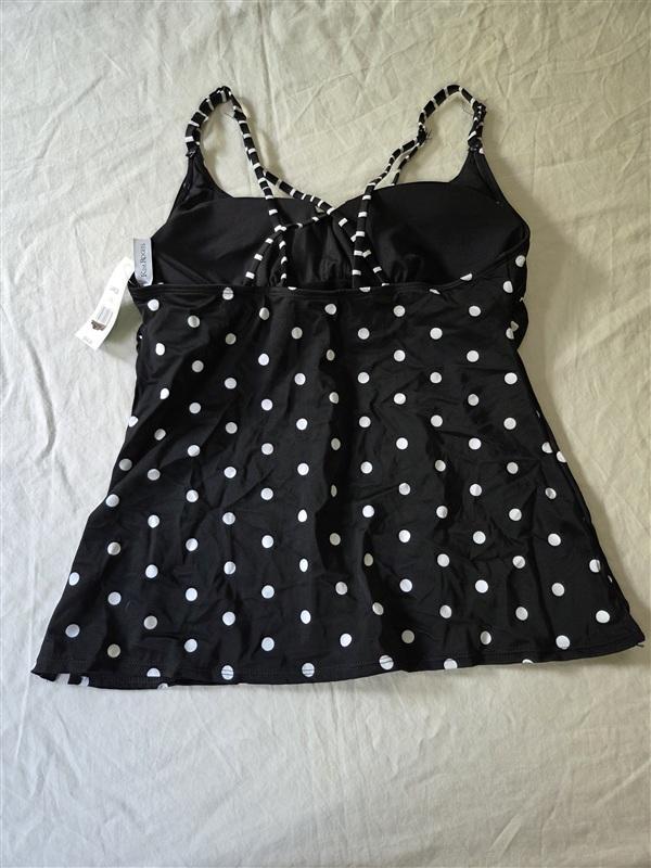 NWT Kim Rogers L Polka Dot Black White Swim Tankini 135754