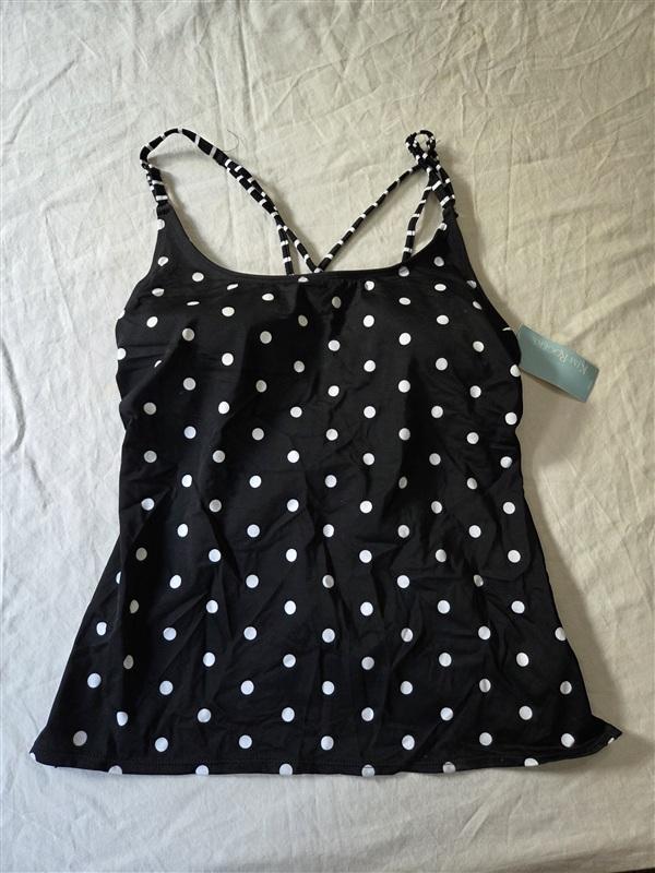 NWT Kim Rogers L Polka Dot Black White Swim Tankini 135754