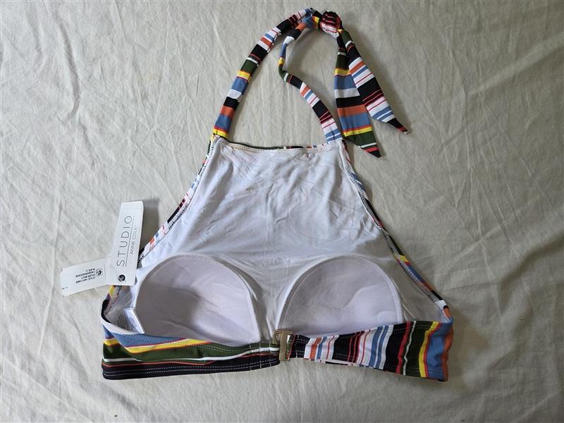 NWT Anne Cole Studio L Comic Stripe Off-Shoulder Bikini Top Swimwear 135756