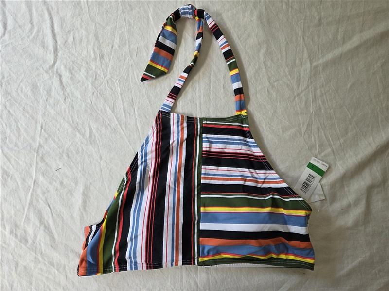NWT Anne Cole Studio L Comic Stripe Off-Shoulder Bikini Top Swimwear 135756