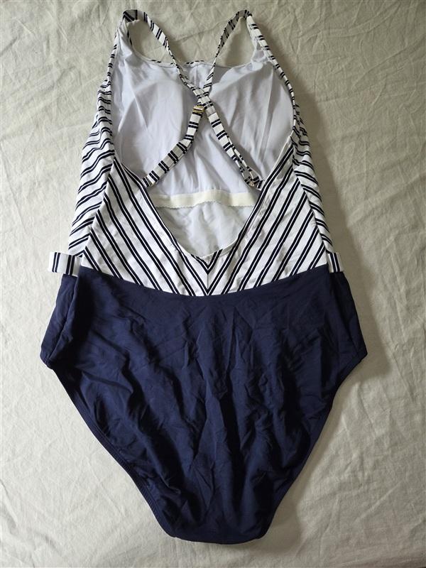 NWT Bleu by Rod Beattie 16W Blue Striped 1PC Black Swimsuit 135760