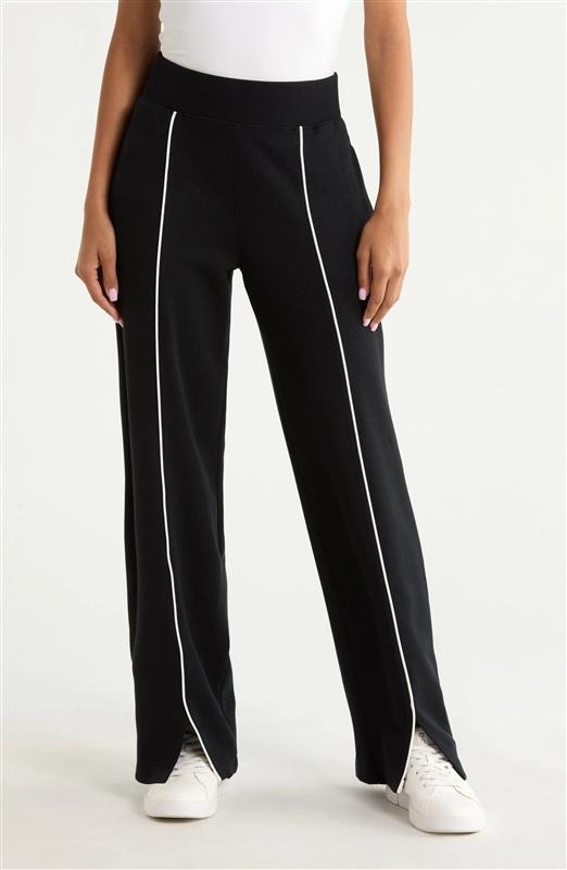 NWT Spanx 1X Airpiqué Straight Leg Pants Navy Blue White Piping 135836