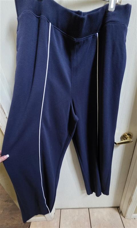 NWT Spanx 1X Airpiqué Straight Leg Pants Navy Blue White Piping 135836
