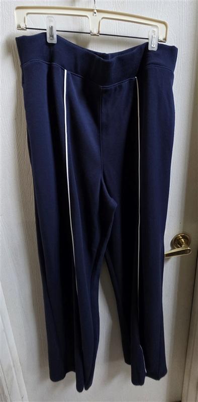 NWT Spanx 1X Airpiqué Straight Leg Pants Navy Blue White Piping 135836