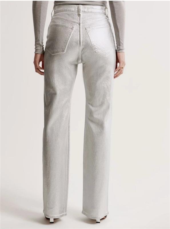 NWT Abercrombie & Fitch 90's High-Rise Curve Love Silver Metallic Jeans 135837