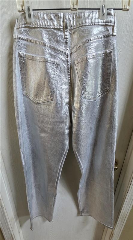 NWT Abercrombie & Fitch 90's High-Rise Curve Love Silver Metallic Jeans 135837