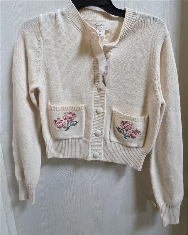 NWT Jessica Simpson S Ribbed Knit Cropped Cardigan Sweater Cross Stich 135838