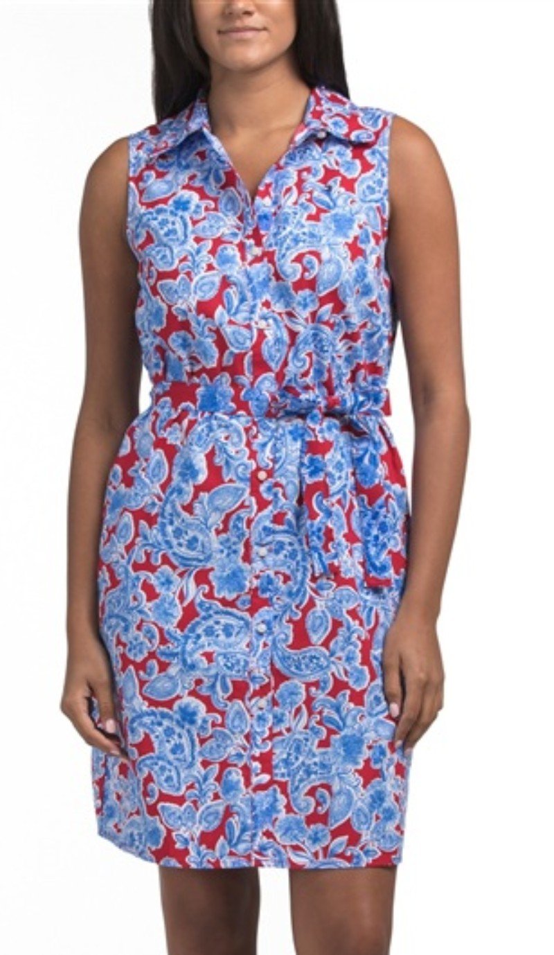 NWT Tommy Hilfiger 10 Paisley Sleeveless Shift Dress Red Blue 135839